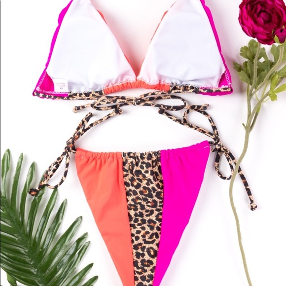 NEW‼️PINK LEOPARD ORANGE PADDED- bikini - Picture 6 of 6